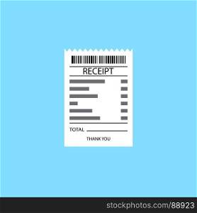 Vector receipt icon. Receipt vector icon in a flat style. Invoice icon, total bill icon with dollar symbol on blue background