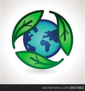 Vector recycle sign - abstract emblem with leaf and earth