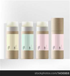 Vector Recycled Kraft Paper CBD Lip Balm Packaging with Minimal Pastel Label Design