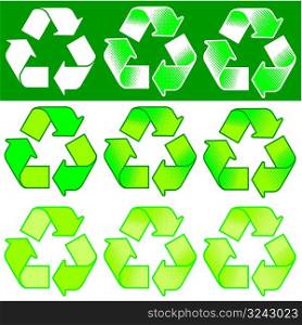 Vector recycling symbol with assorted colouring and shading options.