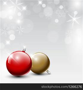 Vector red and golden Christmas realistic baubles on a silver background