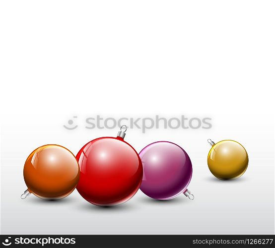 Vector red and golden Christmas realistic baubles on a white background