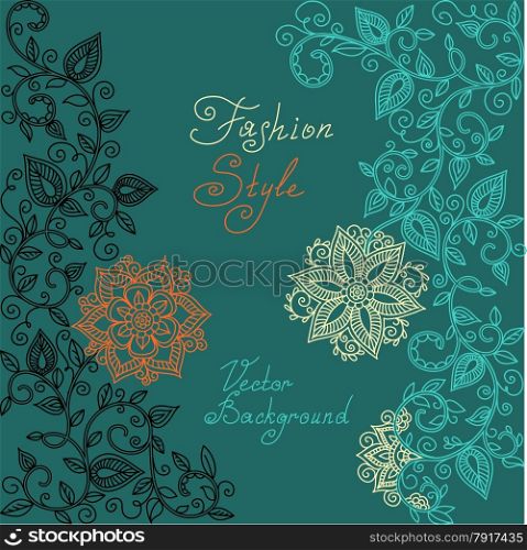 vector red and green floral pattern of spirals, swirls, doodles