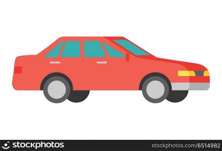 Vector Red Car Isolated on White. Car Icon Symbol.. Vector red car isolated on white. Car icon symbol. Hatchback car. Modern car sign. Powerful car model in flat style. Fashionable automobile. Luxury family vehicle. Rally concept. Vector illustration