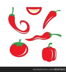 Vector red chili pepper icons set. Vector red chili pepper icons set on white background.