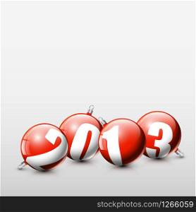 Vector red Christmas realistic baubles with the numbers of new year 2013