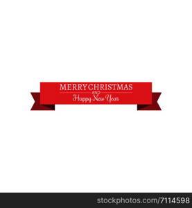 Vector Red Christmas Ribbon Banner. Red Christmas Ribbon isolated. Banner with Merry Christmas on white background. Red Ribbon Banner in flat design. Eps10. Vector Red Christmas Ribbon Banner. Red Christmas Ribbon isolated. Banner with Merry Christmas on white background. Red Ribbon Banner in flat design