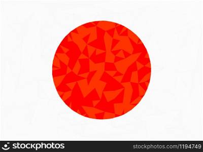 Vector red circle on a white background. Japan flag. Abstract low polygonal wireframe connected telecommunication signal, dot line and particle. Design art for future technology science