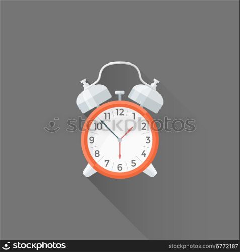 vector red color metal elements flat design mechanical alarm clock isolated illustration gray background long shadow&#xA;