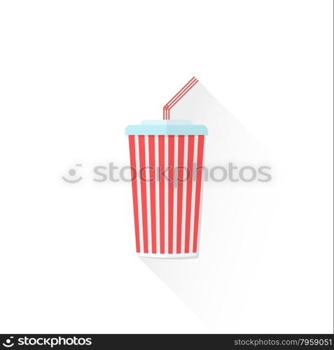 vector red color paper carbonated drink cup with cap and straw flat design isolated illustration on white background with shadow &#xA;