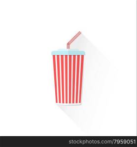 vector red color paper carbonated drink cup with cap and straw flat design isolated illustration on white background with shadow &#xA;