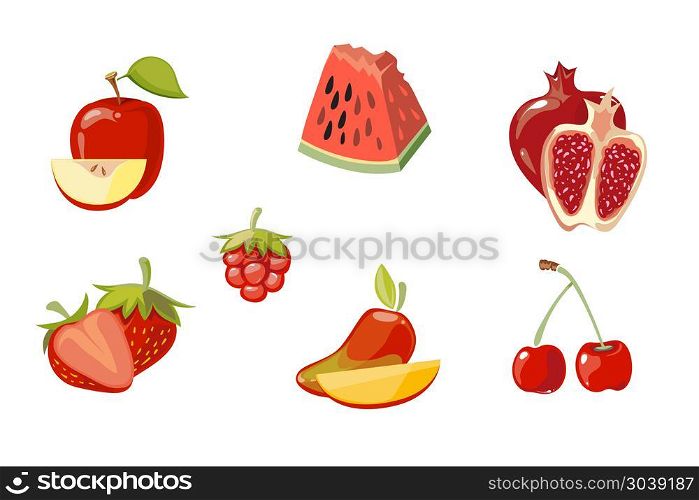 Vector red fruits collection isolated over white. Vector red fruits collection isolated over white. Fresh healthy food illustration