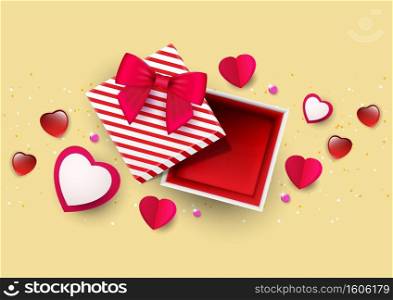 Vector, red heart paper box template isolated on white background. Valentine s day theme, Love iconic, Ideas for gift, art, design, decoration.