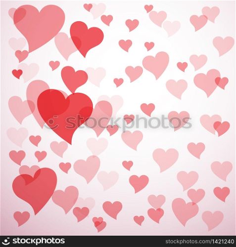 Vector red hearts in fly, white background