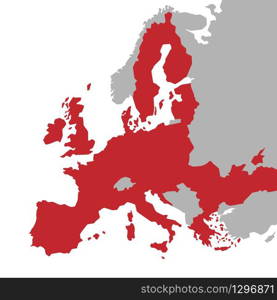 Vector red Map of the European Union with extra UE countries in grey on a White Background. Vector red Map of the European Union with extra UE countries in grey