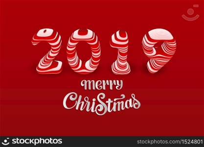 Vector red paper cut Merry Christmas 2019. Numbers cut from paper. 3d paper craft with shadows. Vector abstract modern illustration. Vector red paper cut Merry Christmas 2019. Numbers cut from paper. 3d paper craft with shadows. Vector abstract modern illustration.