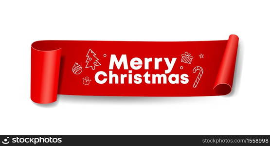 Vector Red Roll paper Merry Christmas design on white background, illustration