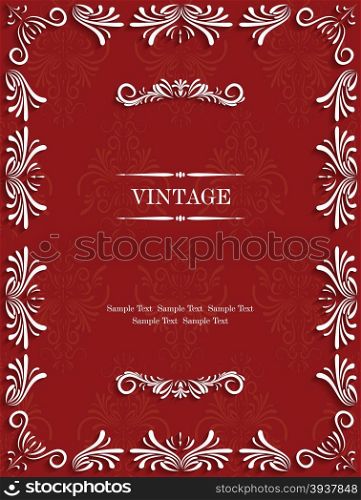 Vector Red Vintage Background with Floral. Pattern for Greeting or Invitation Card Design