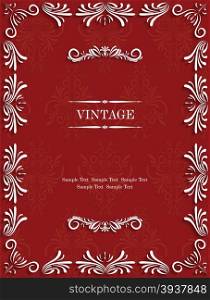 Vector Red Vintage Background with Floral. Pattern for Greeting or Invitation Card Design