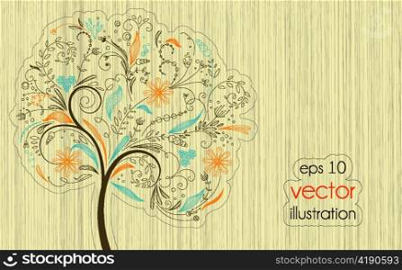 vector retro background with abstract tree