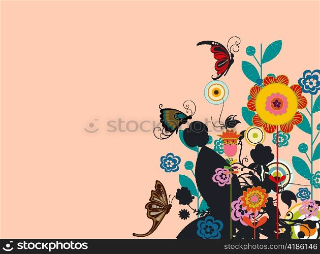 vector retro background with butterflies and floral