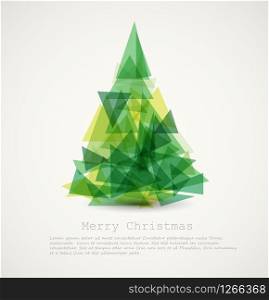 Vector retro card with abstract green christmas tree