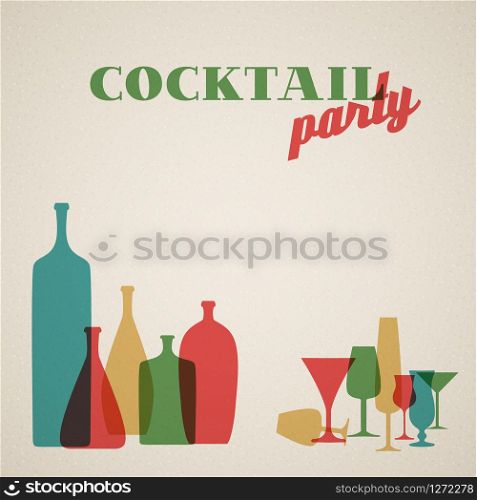 Vector Retro Coctail party invitation card with glasses and bottles