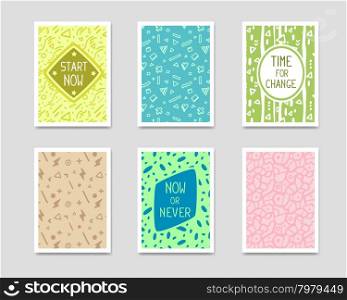 Vector Retro Color Design. Hand Drawn Abstract Modern Style Template Collection for Banner, Flyer, Placard, Brochure and Poster on Light Background.