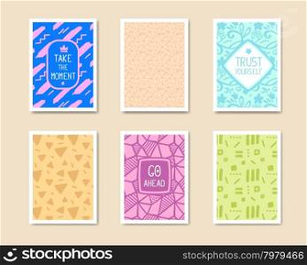 Vector Retro Color Design. Hand Drawn Abstract Modern Style Template Collection for Banner, Flyer, Placard, Brochure and Poster on Light Background.