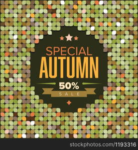 Vector Retro colorfull leafs flyer with sample text (autumn sale). Retro colorfull autumn flyer