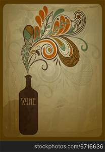 vector retro concept composition with stylized bottle of wine on grungy crumpled paper texture, eps 10