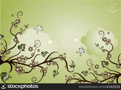 vector retro floral background with butterflies