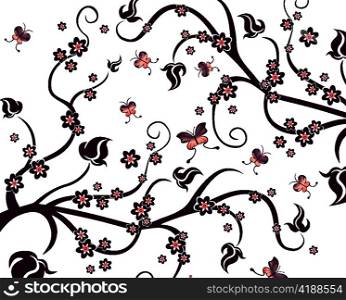 vector retro floral background with butterflies