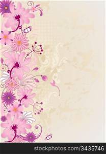 vector retro floral background with pink flowers