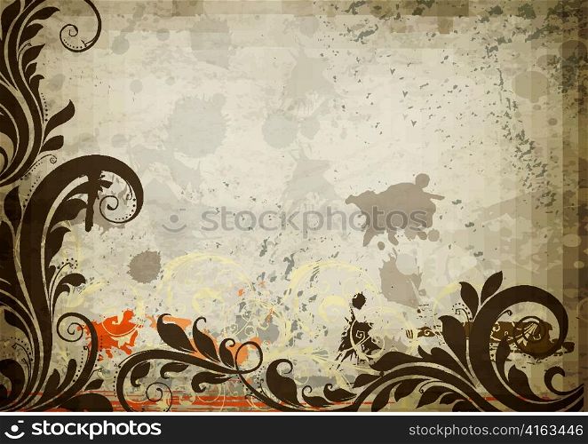 vector retro floral with grunge