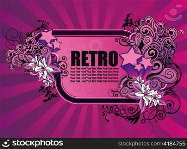 vector retro frame with floral and stars
