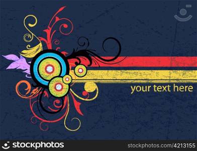 vector retro grunge floral background with circles