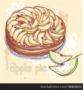 vector retro illustration of apple pie