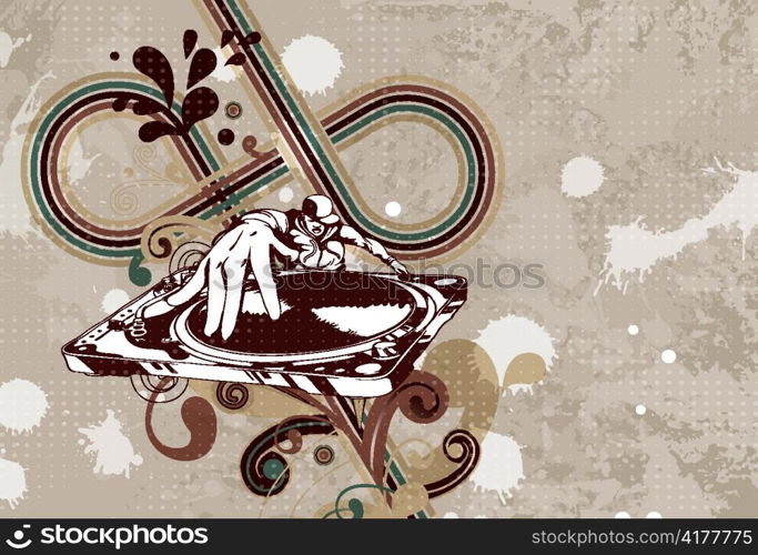 vector retro music background with dj