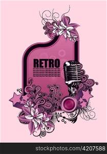 vector retro music frame with microphone