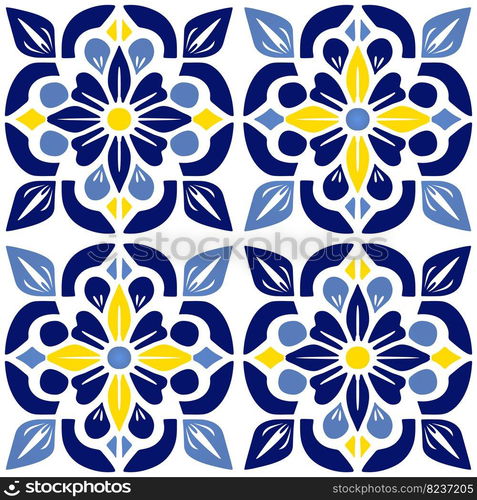 Vector Retro or Traditional Portuguese or Moroccan Style Flooring Tiles Seamless Surface Pattern for Background, Products or Wrapping Paper Prints.