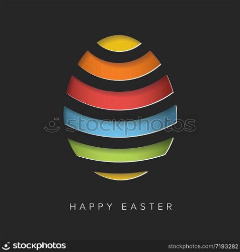 Vector retro Paper card / poster with striped easter eggs - papercut effect on dark background