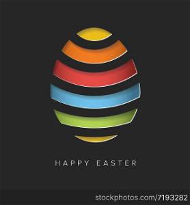Vector retro Paper card / poster with striped easter eggs - papercut effect on dark background