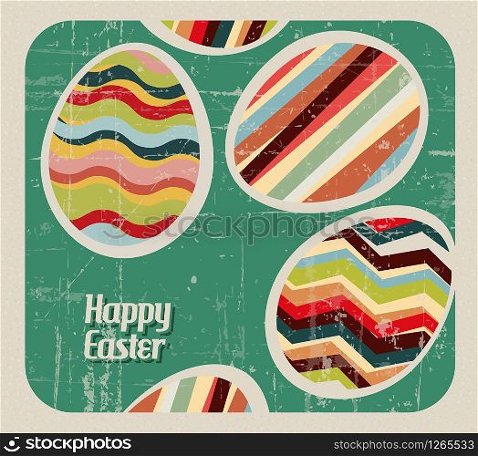 Vector retro Paper card with striped easter eggs