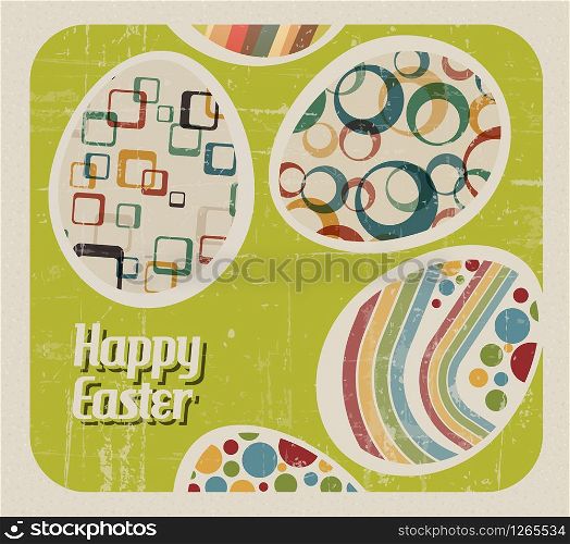 Vector retro Paper card with striped easter eggs