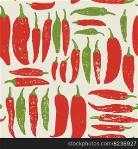 Vector Retro Screen Print Chili or Pepper Seamless Surface Pattern for Products or Wrapping Paper Prints.