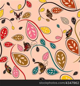 vector retro seamless pattern with butterflies and floral