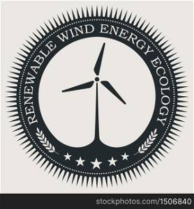Vector retro styled badge with wind turbine symbol. Green energy sign. Ecology saving badge.