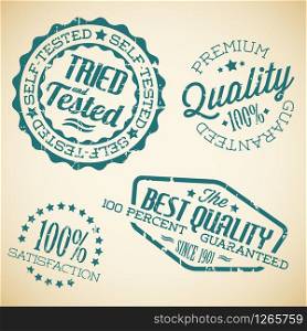 Vector retro teal vintage stamps for quality
