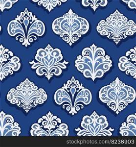 Vector Retro Traditional Royal Blue Damask Seamless Surface Pattern for Products or Wrapping Paper Prints.